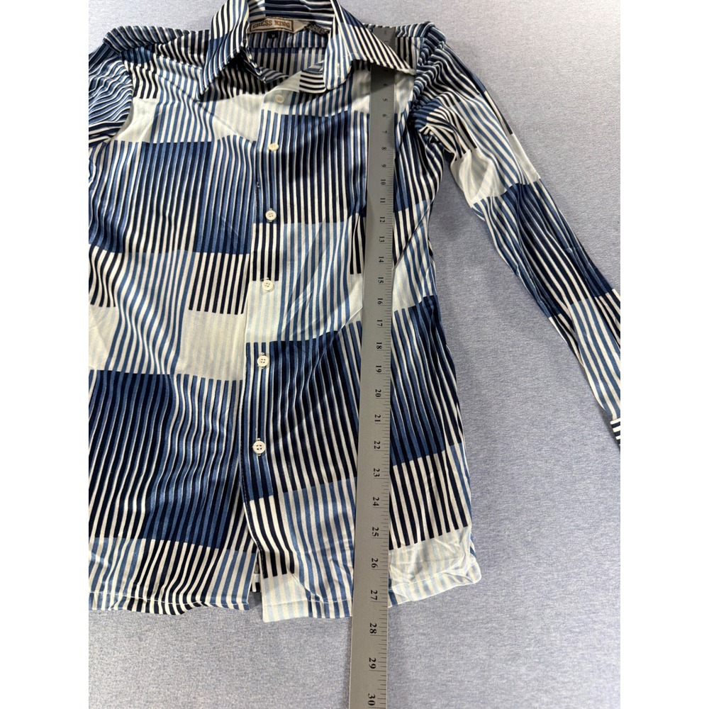 Vintage 70s Chess King Disco Shirt | Geometric Striped Nylon Dagger Collar | Med - Picture 4 of 5